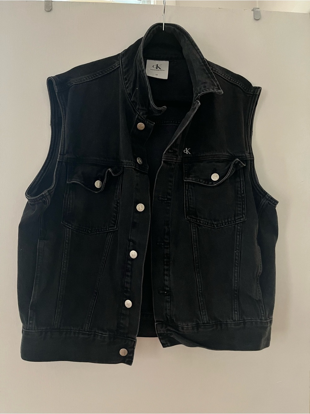 Calvin Klein Jeans Black Denim Vest with Silver Snap Buttons